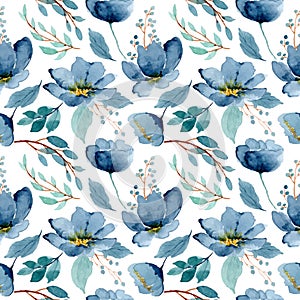 blue green floral watercolor seamless pattern