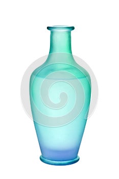 Blue Green Frosted Glass Vase Isolated