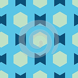 Blue and green geometric shapes on blue background seamless pattern.