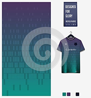 Blue Green geometry shape abstract background. Fabric pattern design for soccer jersey, football kit, sport uniform. T-shirt