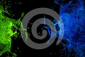 Blue and green glowing cloud computing with particles. Coronavirus concept. Computer generated abstract background. 3d