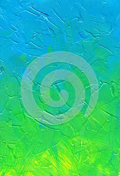 Blue and green gradient background painting. Abstract modern art. Brush strokes textured backdrop