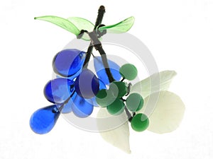 Blue and green grape with leaf isolated. Grapes on white background