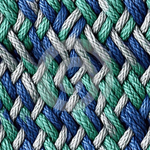Blue Green Gray Pattern Of Ropes Close Up Very Detailed Tile Seamless Background. Generative AI