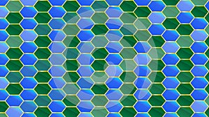 Blue and green hexagon pattern in gold frame