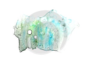 Blue and green ink watery illustration.