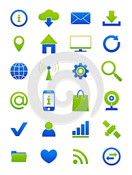 Blue-green Internet icons set