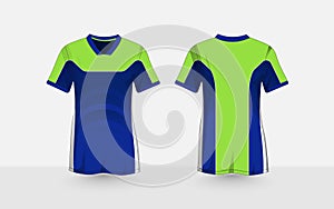 Blue and green layout e-sport t-shirt design template. Abstract color lines pattern