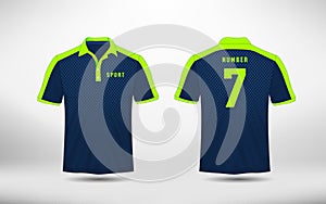 Blue and green lines layout football sport t-shirt, kits, jersey, shirt design template. photo