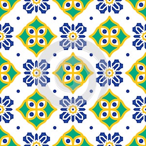 Blue and green mediterranean seamless tile pattern.