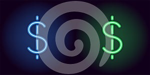 Blue and green neon dollar sign