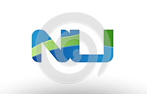 blue green nu n u alphabet letter logo combination icon design photo