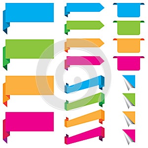 Blue, green, orange, and pink of web stickers, tags, and labels template isolated