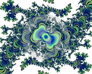 Blue green phosphorescent fractal abstract background, flowery texture photo