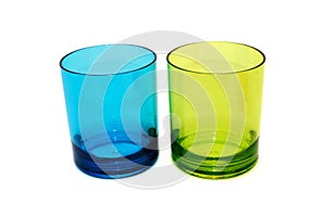 Blue and green plastic glass