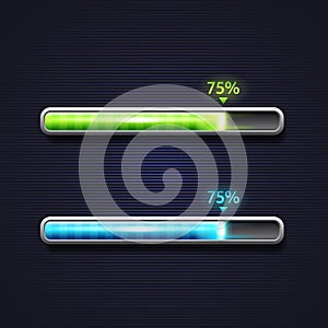 Blue and green progress bar, loading, template for app interface
