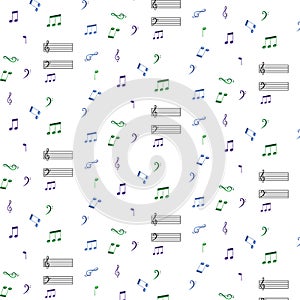 Blue green purple musical notes