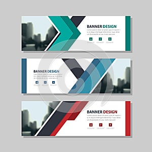 Blue green red triangle abstract corporate business banner template, horizontal advertising business banner layout template flat