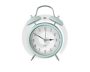Blue green retro style alarm clock isolated on white