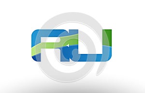 blue green ru r u alphabet letter logo combination icon design