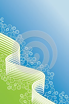 Blue and green spirals lined art background