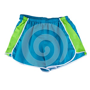 Blue and green sports shorts isolated