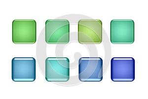 Blue and green square glass buttons isolated