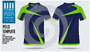 Blue and green stripe Polo t-shirt sport template design for soccer jersey, football kit Sport uniform in front view.