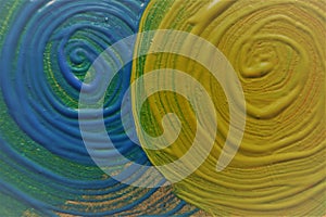 Blue and green swirl drawn with acrylic paint. Abstract background.