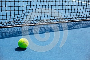Blue and green tennis court surface,Tennis ball on the field