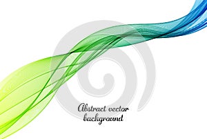 Blue-green transparent wave background, movement of wavy lines on a white background