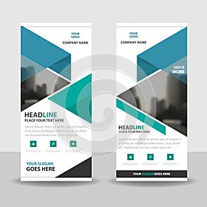Blue green triangle roll up business brochure flyer banner design , cover presentation abstract geometric background