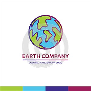 Blue and green univerce vector earth planet cartoon illustration cosmos logo