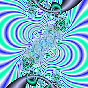 Blue green vortex shapes flower fractal, galaxy forms, abstract texture, graphics