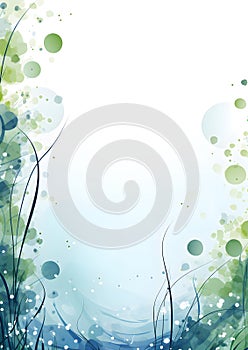 a blue and green watercolor background with bubbles. Abstract Mint color Florals background.