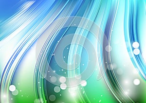 Blue Green and White Bokeh Wavy Background Vector