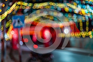 Blue, Green And Yellow, Blurred, Bokeh Lights Against Black Background