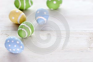 Blue Green And Yellow Easter Eggs With Copy Space