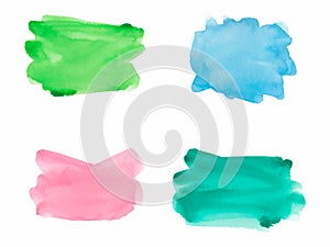 Blue, green, yellow and pink watercolor paint stroke background vector