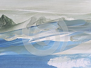 Blue and Grey Abstract Art Painting background. Painting Blue LandscapeÂ°