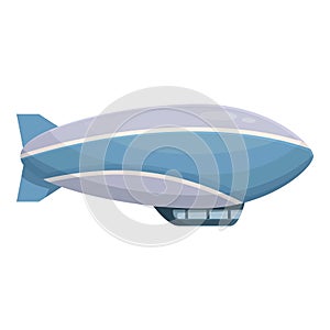 Blue and grey blimp flying through the air