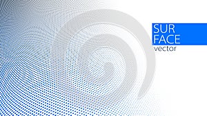 Blue and grey dots in 3D perspective vector abstract background, dotted pattern cool design, wave stream of science technology or