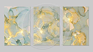 Blue, grey, gold marble abstract vector backgrounds