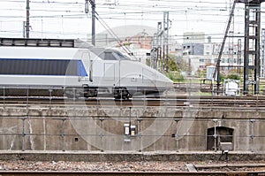 Blue and grey high-speed train