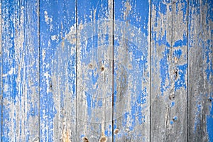 Blue and grey wooden door closeup.
