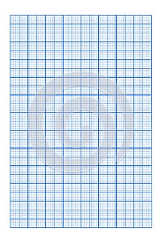 Blue grid texture of vertical notebook page. Checkered sheet template for math education, office work, memos, drafting