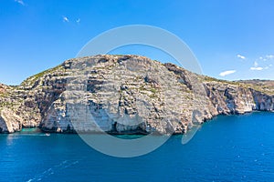 Blue Grotto in Malta, aerial view from the Mediterranean Sea to the island