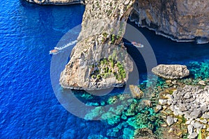 Blue Grotto in Malta. The sea cave is located near Wied i?-?urrieq south of ?urrieq in the southwest of the island of Malta.