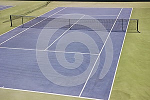 Blue ground tennis court. hard, Plexipave, Rebound Ace, DecoTurf, TeraFlex, AC Play