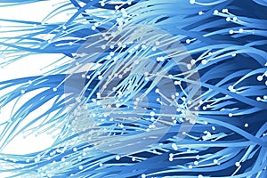 Blue growing lines and points, 3d rendering